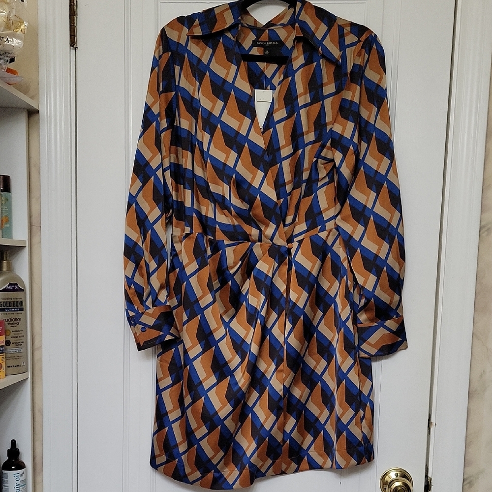 Banana Republic Abstract Mini Dress - Blue and Tan